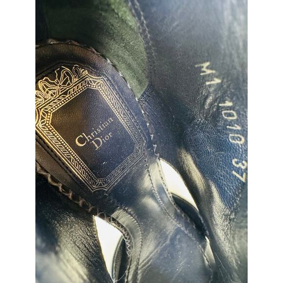 Christian Dior vintage Navy Snakeskin Embossed Open Toe Cutout Booties Size 37 - Picture 4 of 7